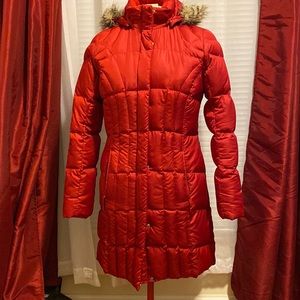 Eddie Bauer red parka.